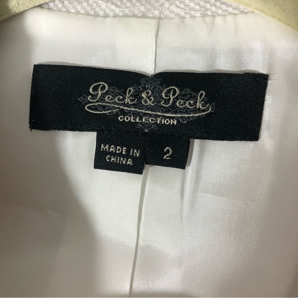 PECK & PECK White Twill Jacket Blazer Black White Fringe Sz 2 - Picture 8 of 12